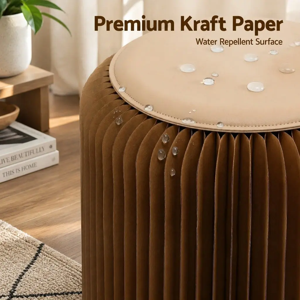 Accordion Folding Paper Stool Set for Living Room with Cushions 2 Piece