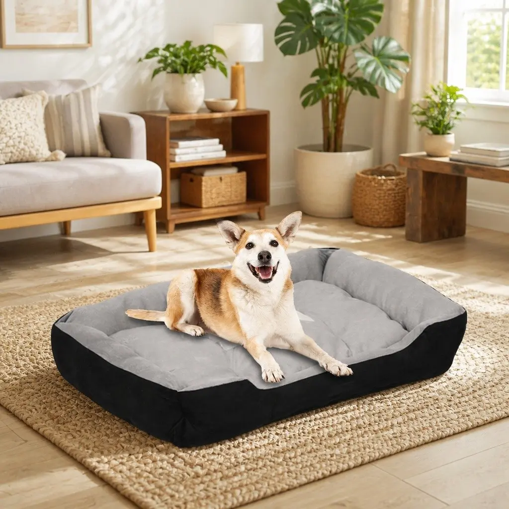 Pet Bed for Dogs and Cats Large Mattress Grey Black or Grey Navy 80x60x15 cm