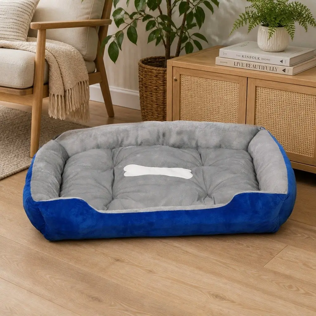 Pet Bed Dog Mattress Bedding Large Navy Washable Soft Cushion Sleep Mat