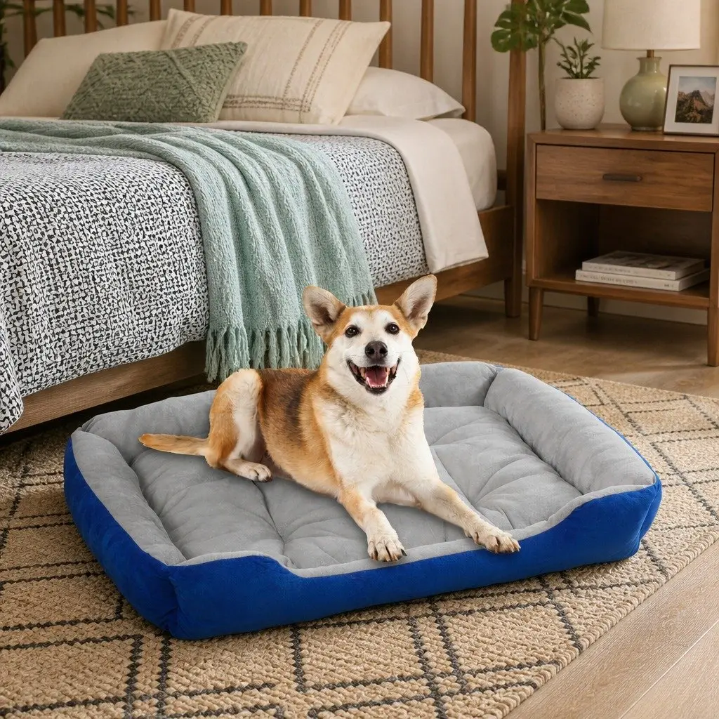 Pet Bed Dog Mattress Bedding Large Navy Washable Soft Cushion Sleep Mat