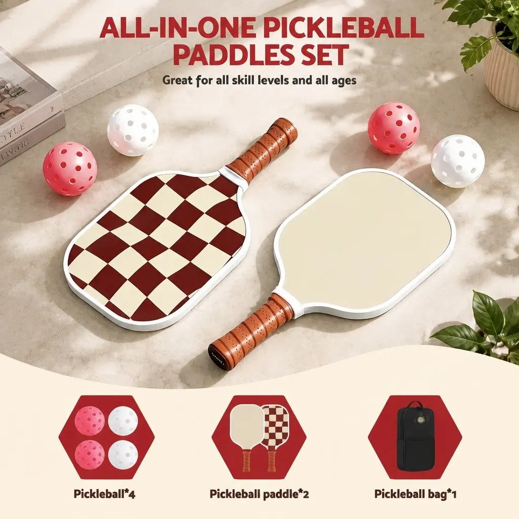 Pickleball Paddle Set for Sports and Fitness with Honeycomb Core Fibreglass Racquets and Carry Bag