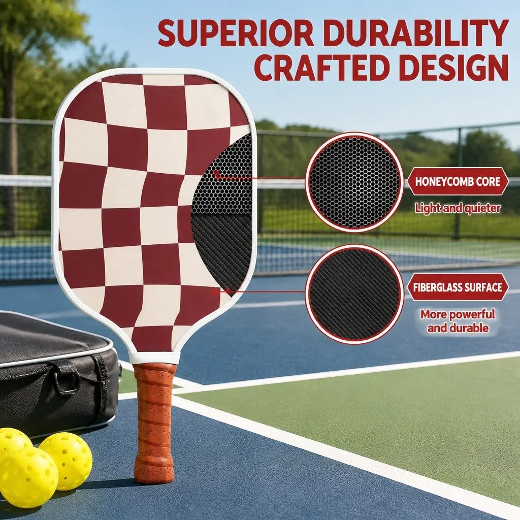 Pickleball Paddle Set for Sports and Fitness with Honeycomb Core Fibreglass Racquets and Carry Bag