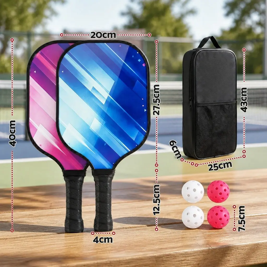 Pickleball Paddle Set Honeycomb Core Fibreglass Racquet With 4 Balls Storage Bag
