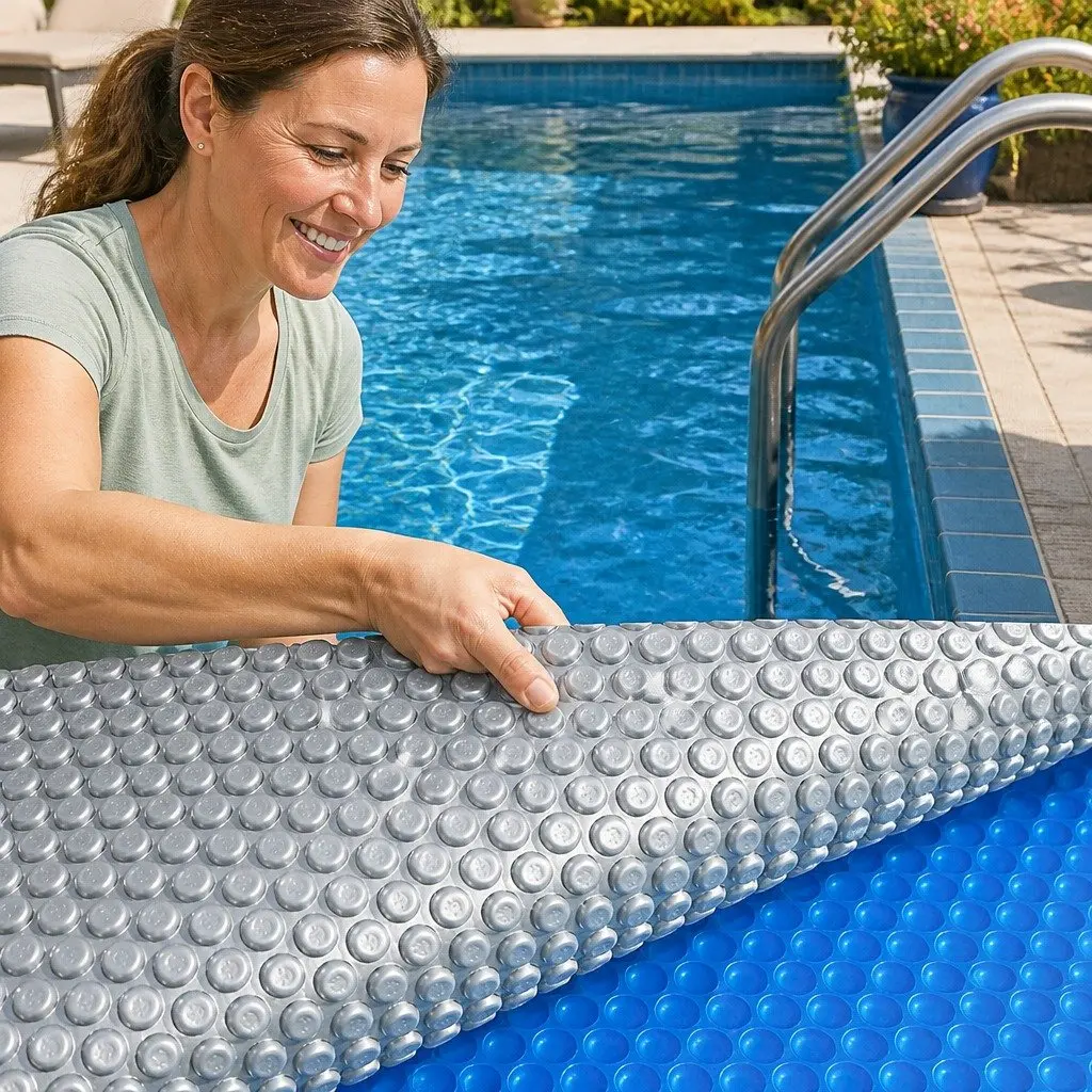 Solar Swimming Pool Cover 10 x 4.7M 400 Micron Bubble Blue Silver