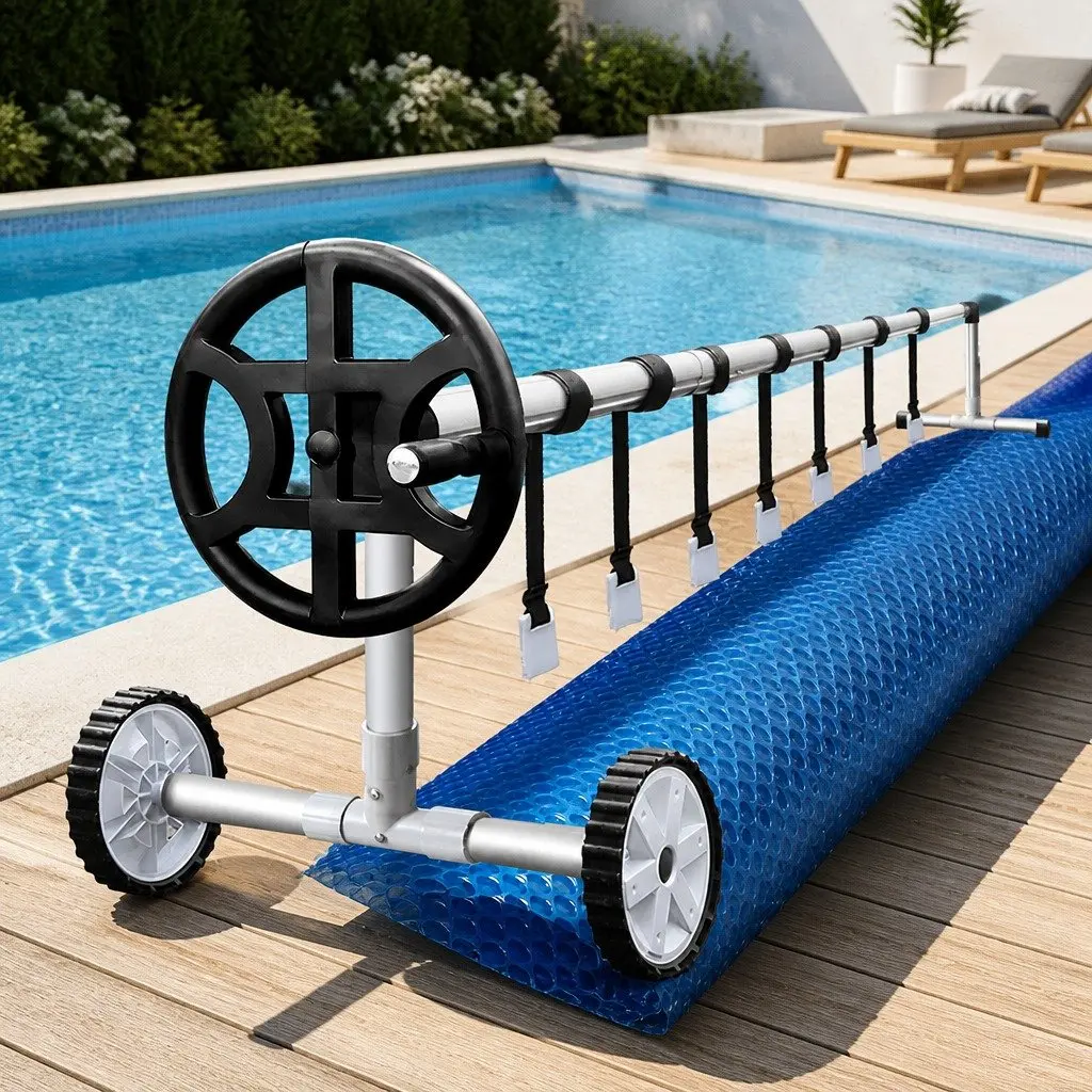 Pool Cover 10m x 4m Solar Blanket 500 Micron Blue with Aluminium Roller Kit