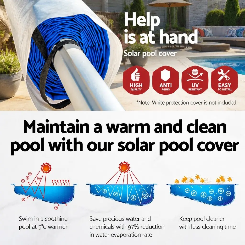 Pool Cover 10m x 4m Solar Blanket 500 Micron Blue with Aluminium Roller Kit