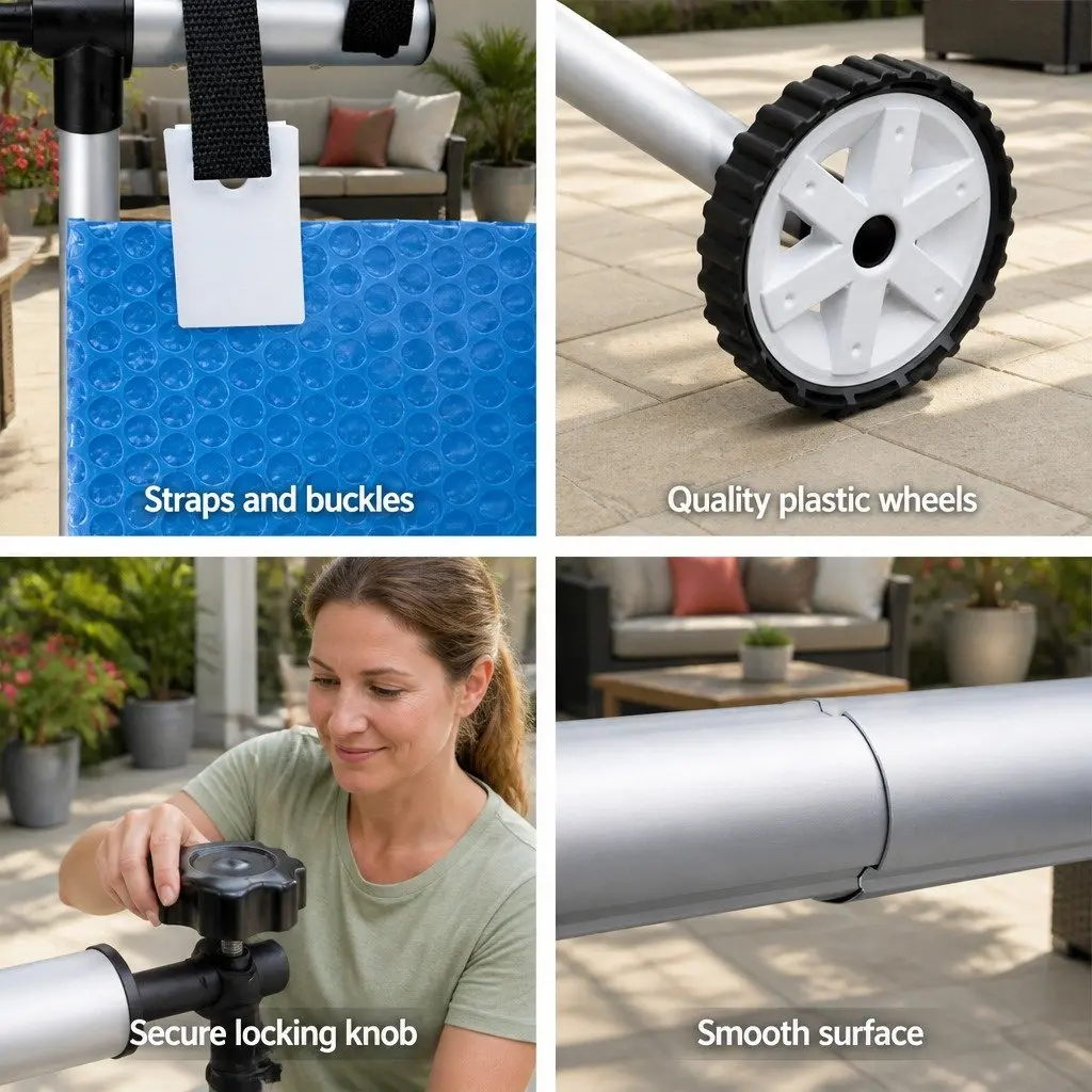 Pool Cover 10m x 4m Solar Blanket 500 Micron Blue with Aluminium Roller Kit