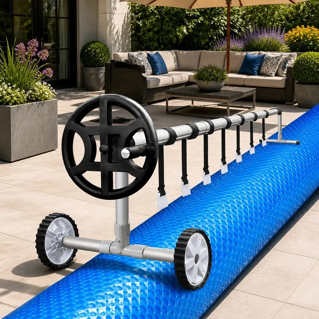 Pool Cover 10m x 4m Solar Blanket 500 Micron Blue with Aluminium Roller Kit