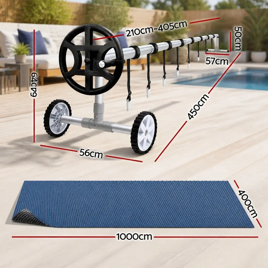 Pool Cover 10x4m 600 Micron Solar Blanket with Aluminium Roller Crank Wheel