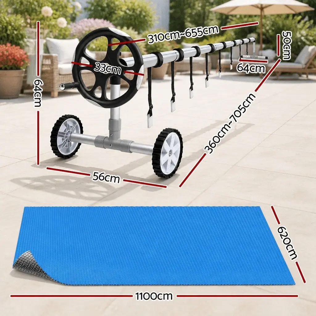 Pool Cover 11m x 6.2m with Aluminium Roller Solar Blanket 600 Micron