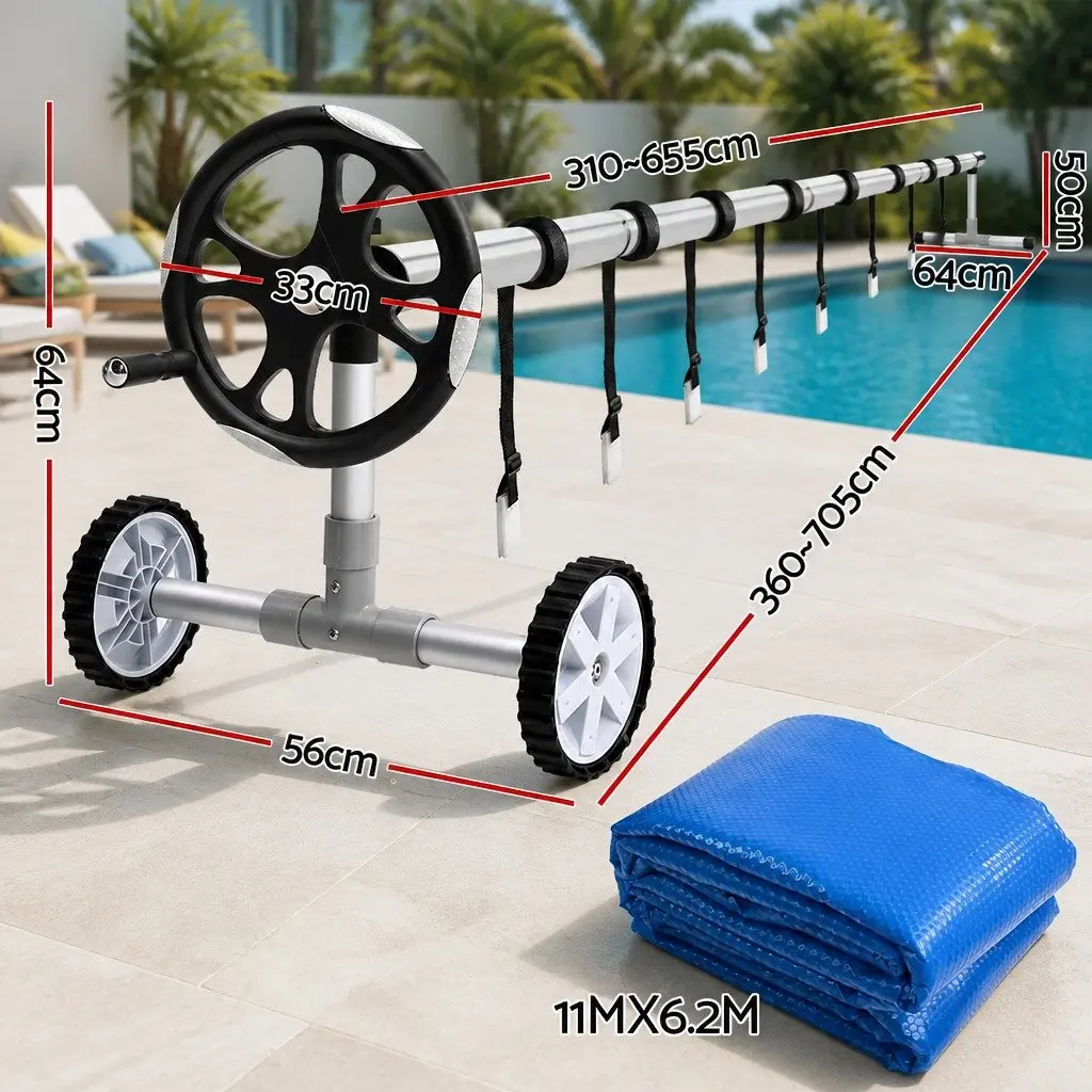 Pool Cover with Aluminium Roller for Swimming Pool 11m x 6.2m 400 Micron