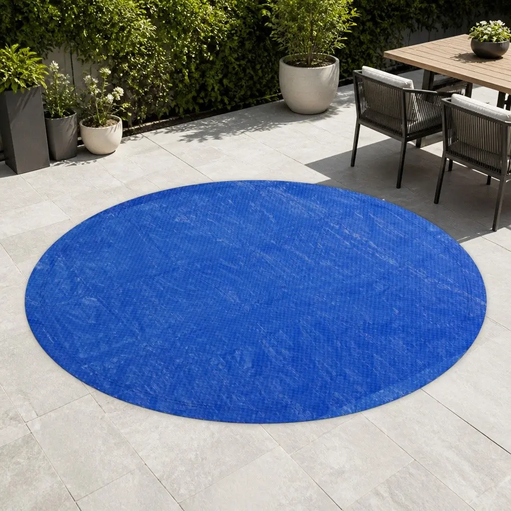 Round Pool Cover for Above-Ground Use 3.66m Diameter Blue with Drainage Holes and Ropes