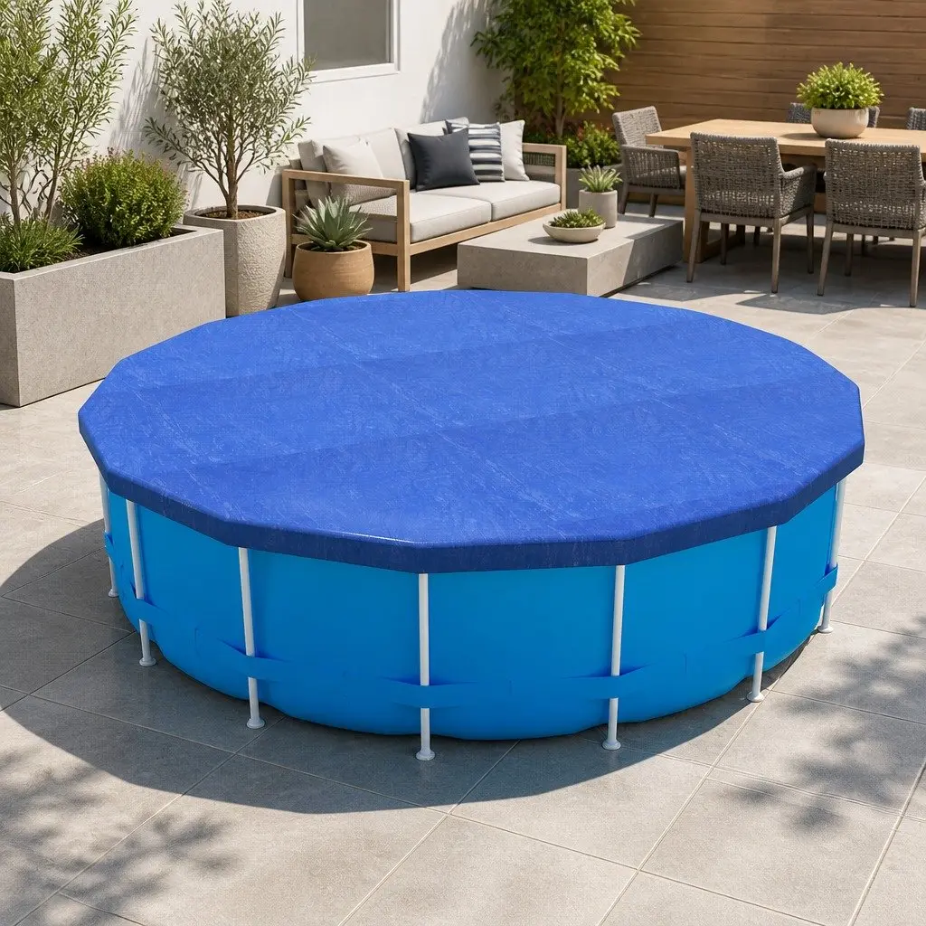 Round Pool Cover for Above-Ground Use 3.66m Diameter Blue with Drainage Holes and Ropes