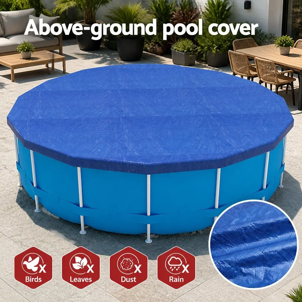 Round Pool Cover for Above-Ground Use 3.66m Diameter Blue with Drainage Holes and Ropes