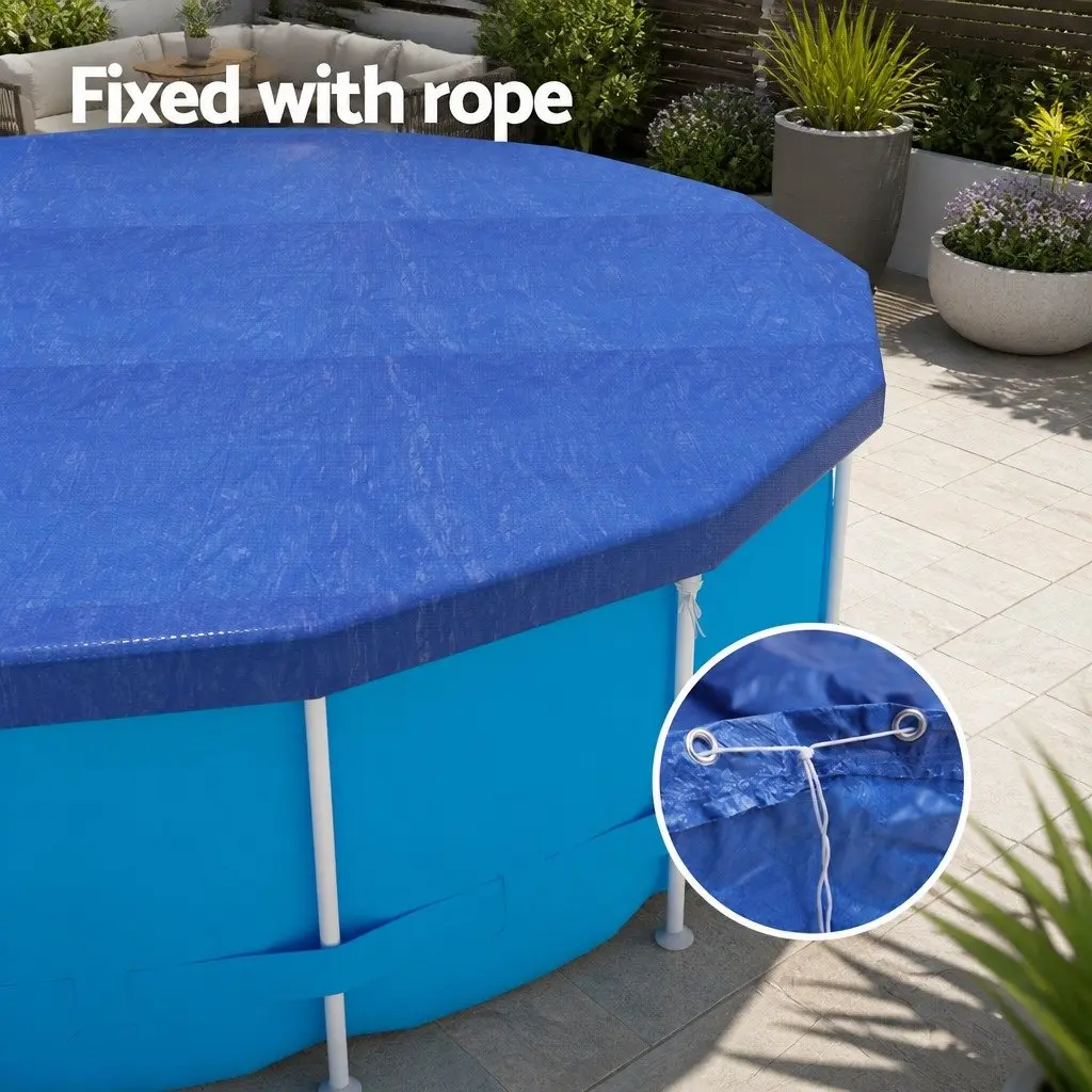 Round Pool Cover for Above-Ground Use 3.66m Diameter Blue with Drainage Holes and Ropes