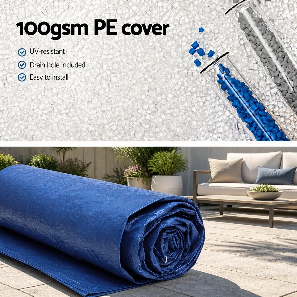 Round Pool Cover for Above-Ground Use 3.66m Diameter Blue with Drainage Holes and Ropes