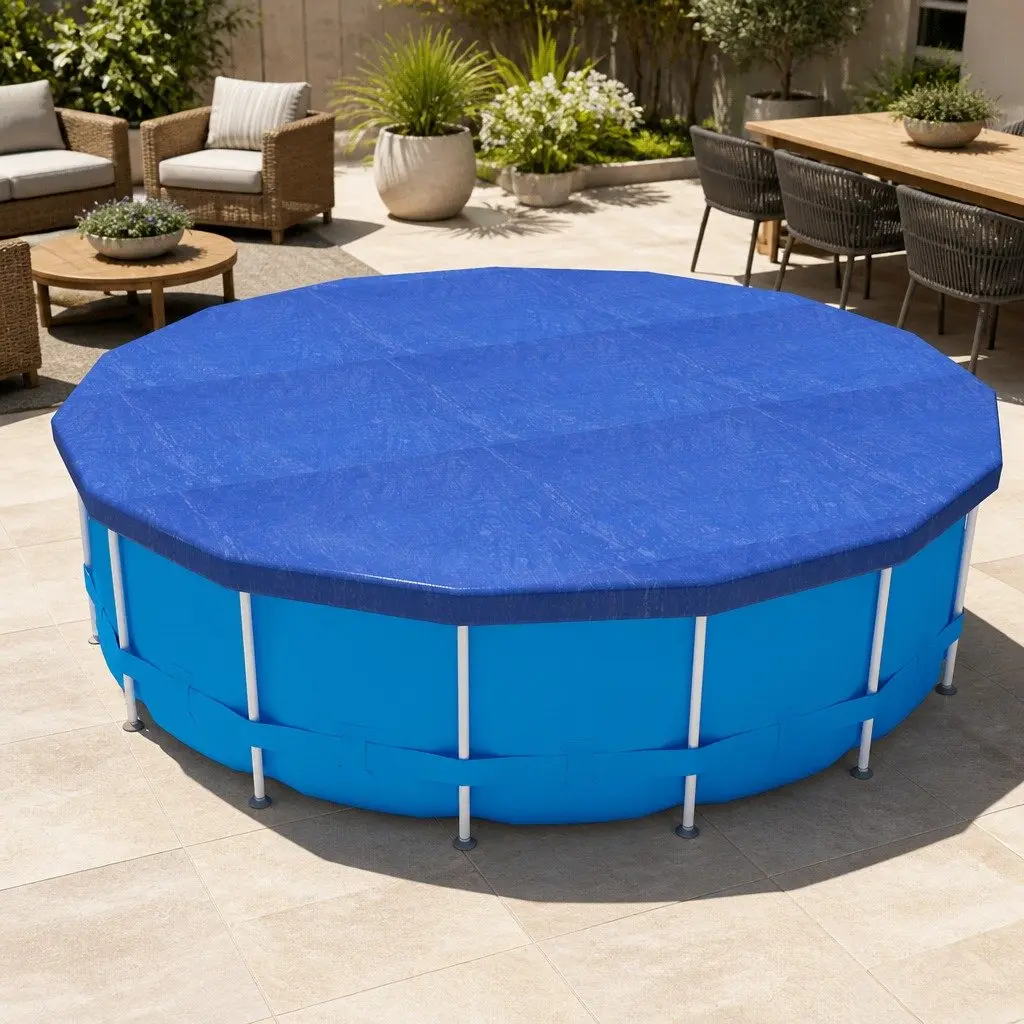 Round Pool Cover for Above-Ground Use 3.66m Diameter Blue with Drainage Holes and Ropes