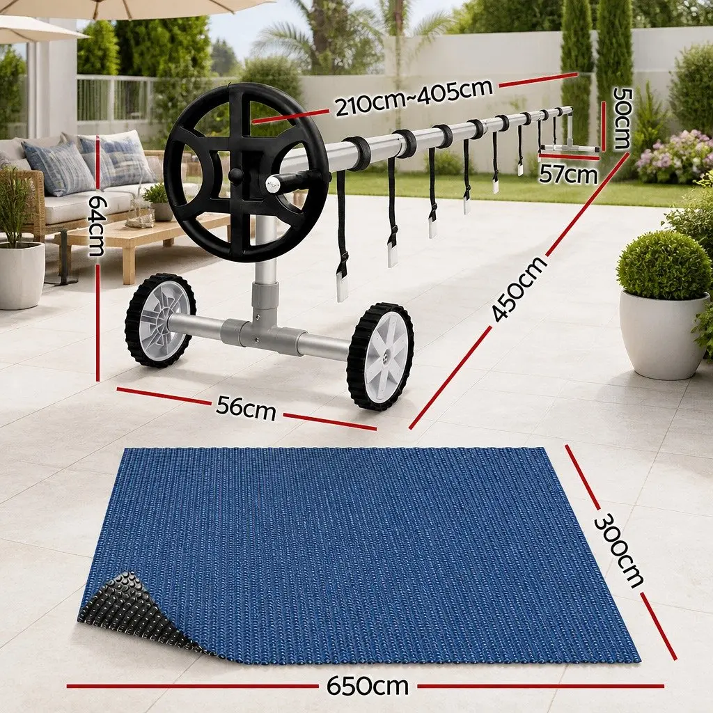 Solar Pool Cover 600 Micron 6.5m x 3m with Aluminium Roller