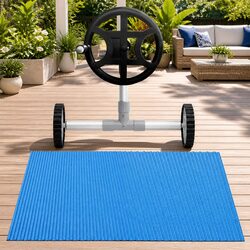 Pool Cover 6.5m x 3m Solar Blanket 600 Micron with Aluminium Roller Crank Wheel