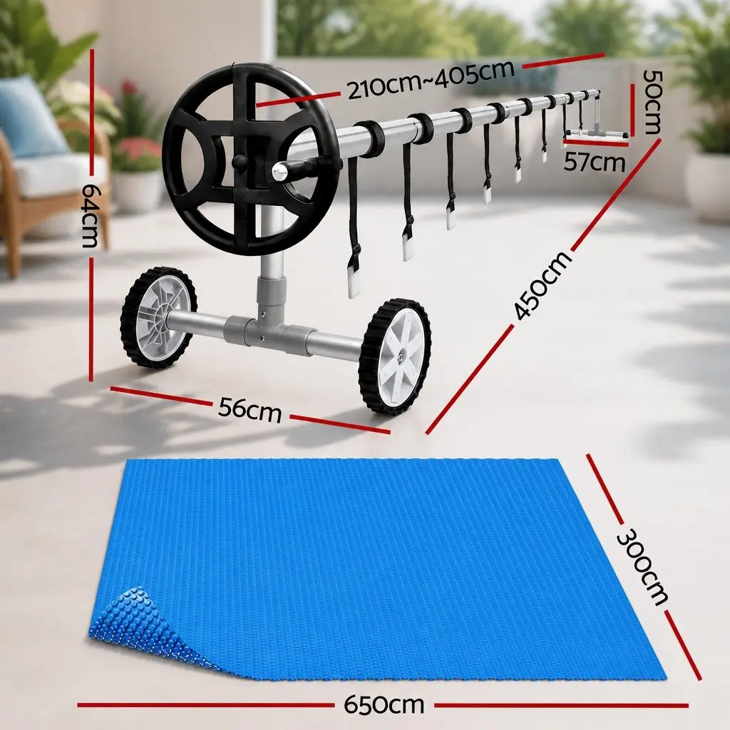 6.5m x 3m Solar Pool Cover and Aluminium Roller