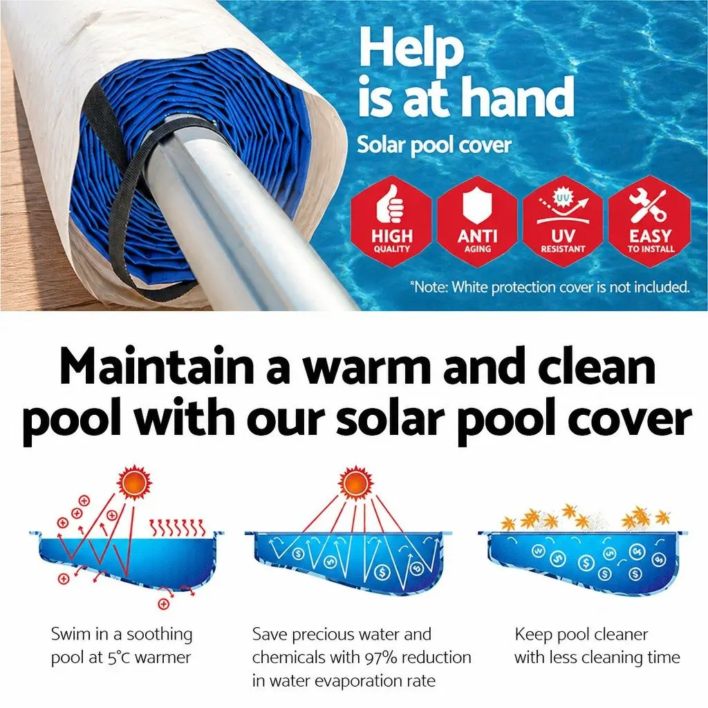 Pool Cover 7x4m Solar Blanket 500 Micron with Aluminium Roller Heating System
