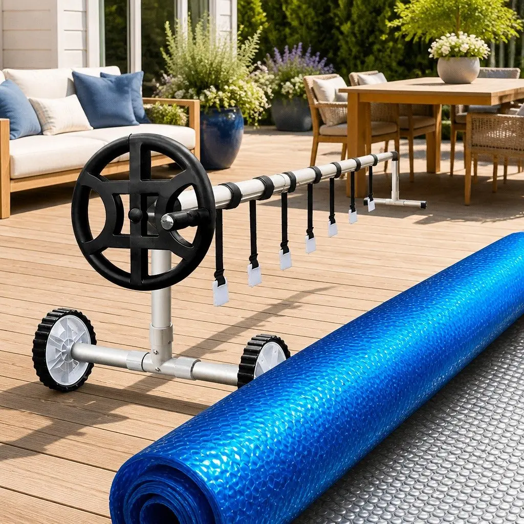 Pool Cover 7x4m Solar Blanket 500 Micron with Aluminium Roller Heating System