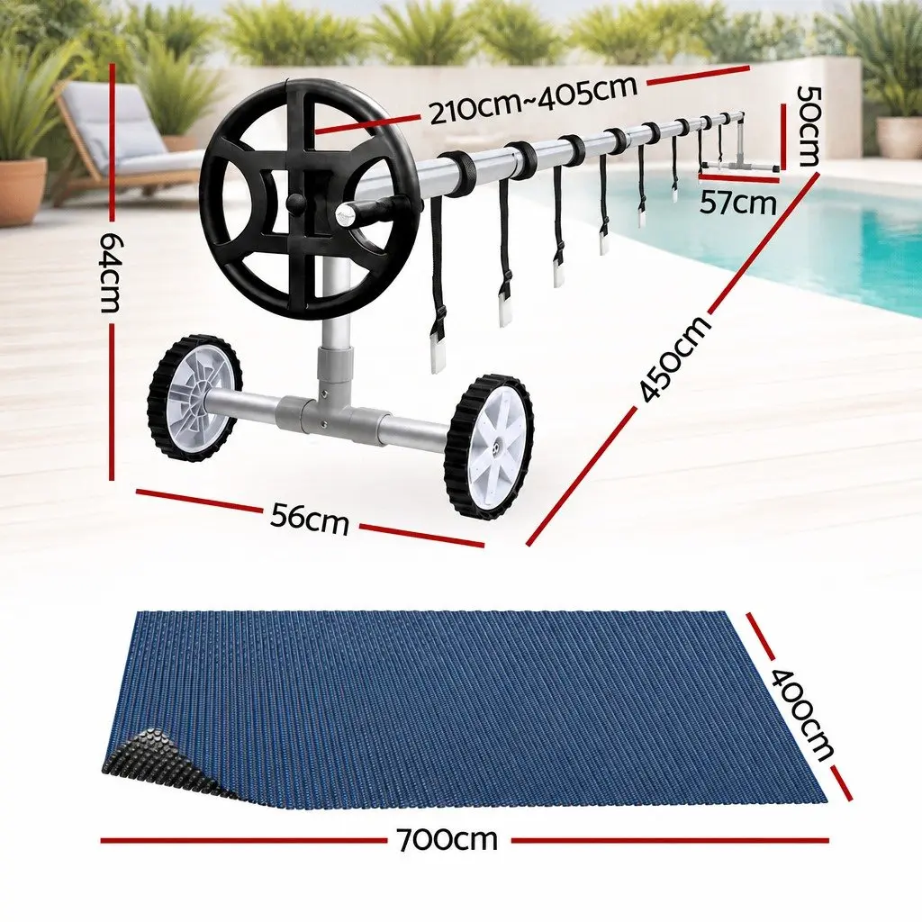 Pool Cover 7x4m Solar Blanket with Aluminium Roller Crank Black Blue