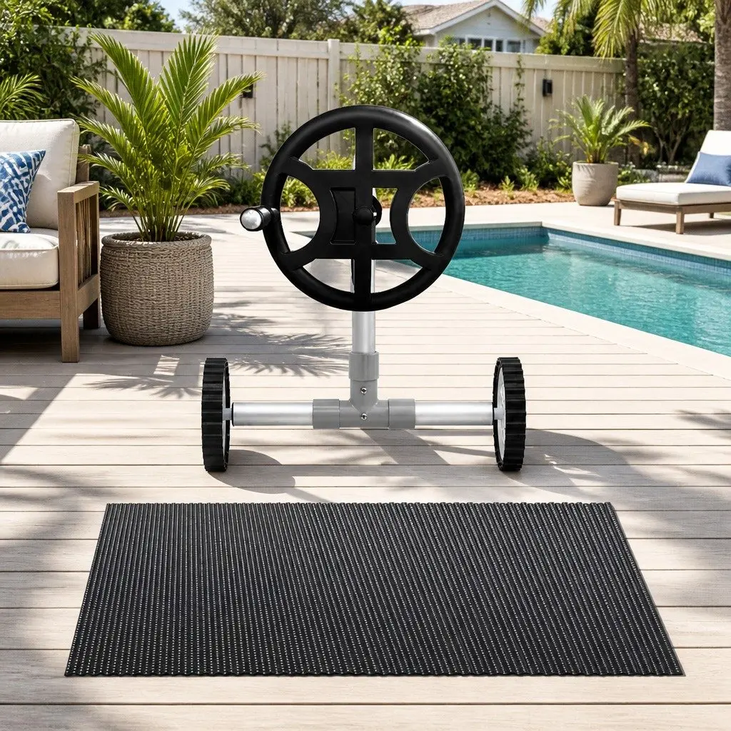Pool Cover 7x4m Solar Blanket with Aluminium Roller Crank Black Blue