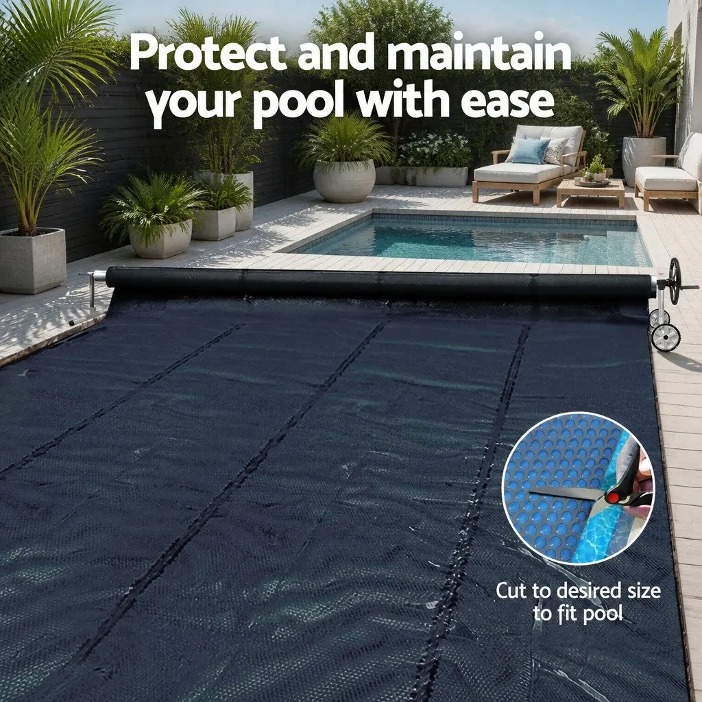 Pool Cover 7x4m Solar Blanket with Aluminium Roller Crank Black Blue
