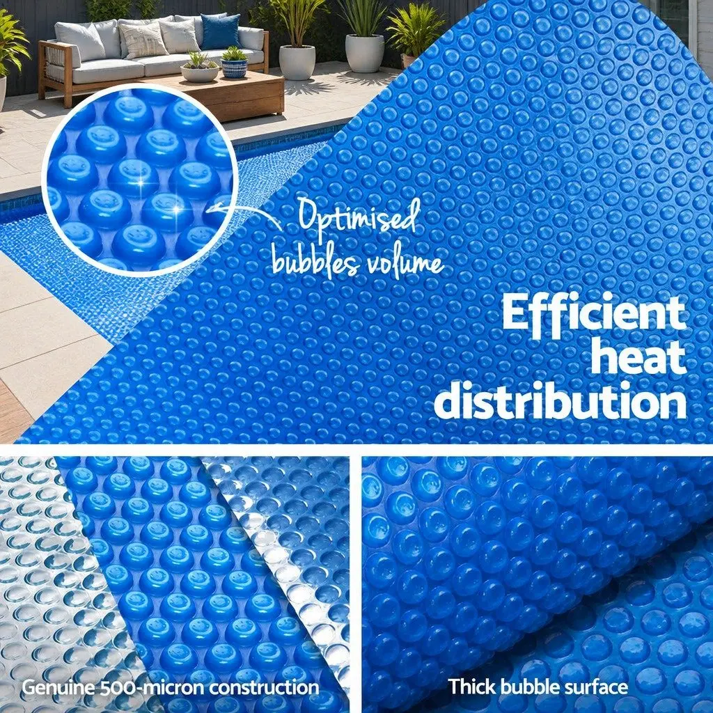 Solar Pool Cover for Swimming Pool 9.5x5m 500 Micron Blue Thermal Bubble