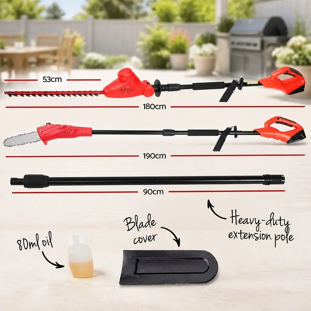 Cordless Pole Chainsaw and Hedge Trimmer 2in1 for Garden 8 Inch 20V Battery 2.7m Reach