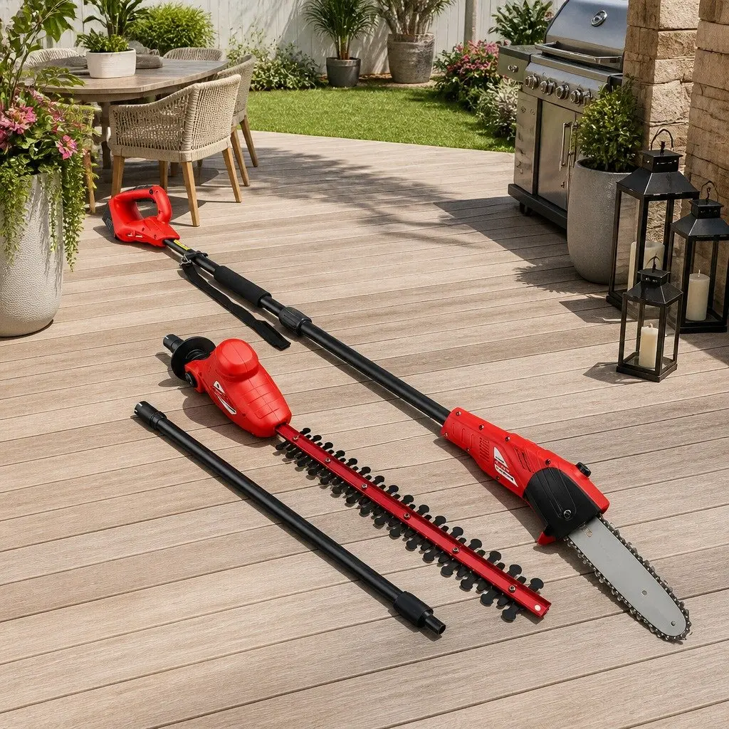 Cordless Pole Chainsaw and Hedge Trimmer 2in1 for Garden 8 Inch 20V Battery 2.7m Reach