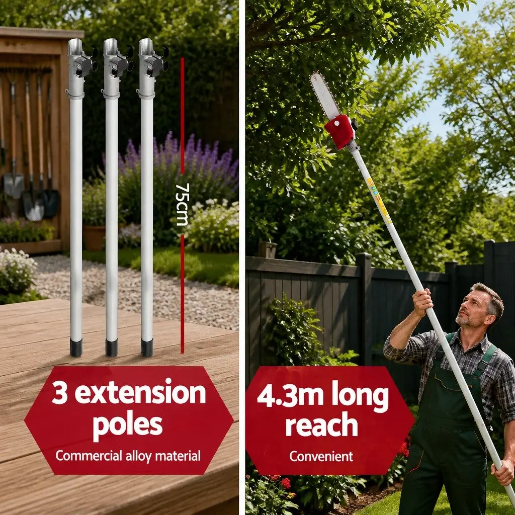 Pole Chainsaw 12 Inch Bar 31cc 4-Stroke Petrol Garden Pruner with Adjustable Extension Poles
