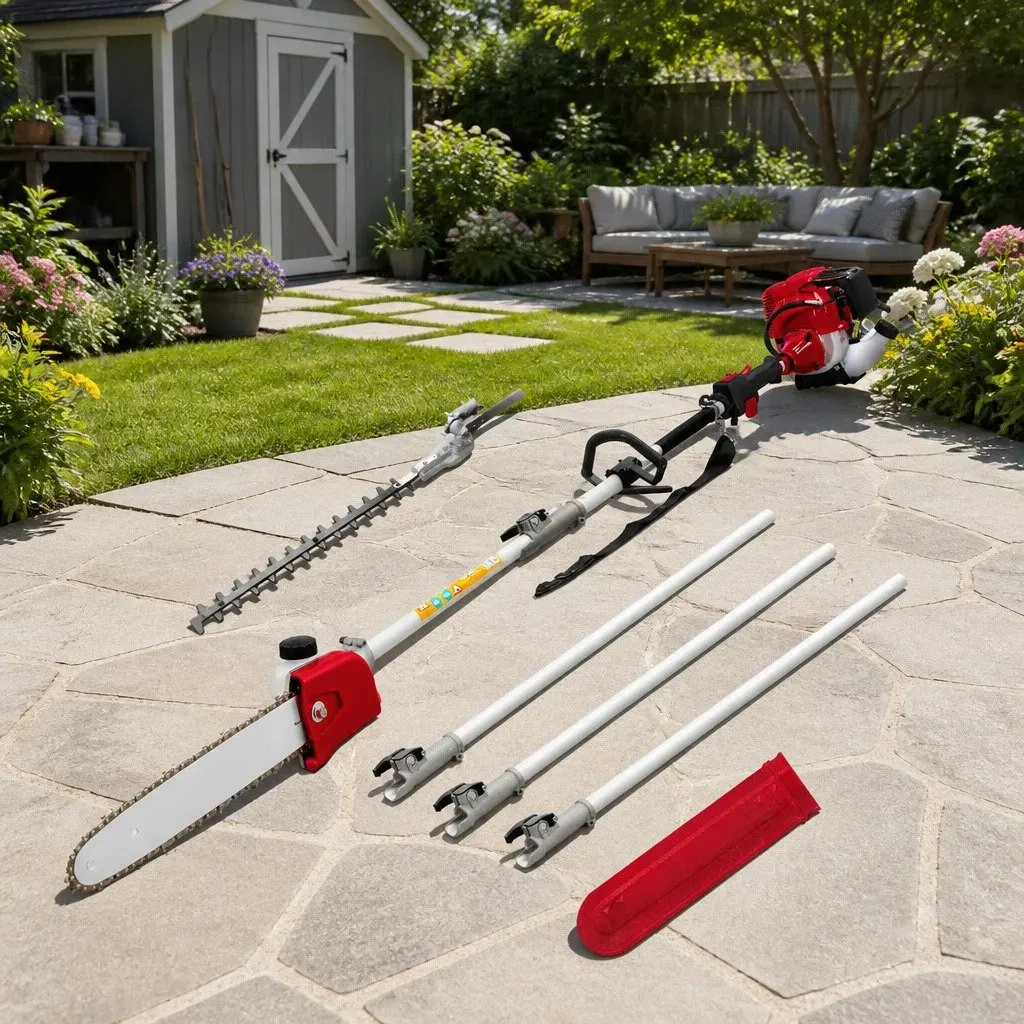 Pole Chainsaw 12 Inch Bar 31cc 4-Stroke Petrol Garden Pruner with Adjustable Extension Poles
