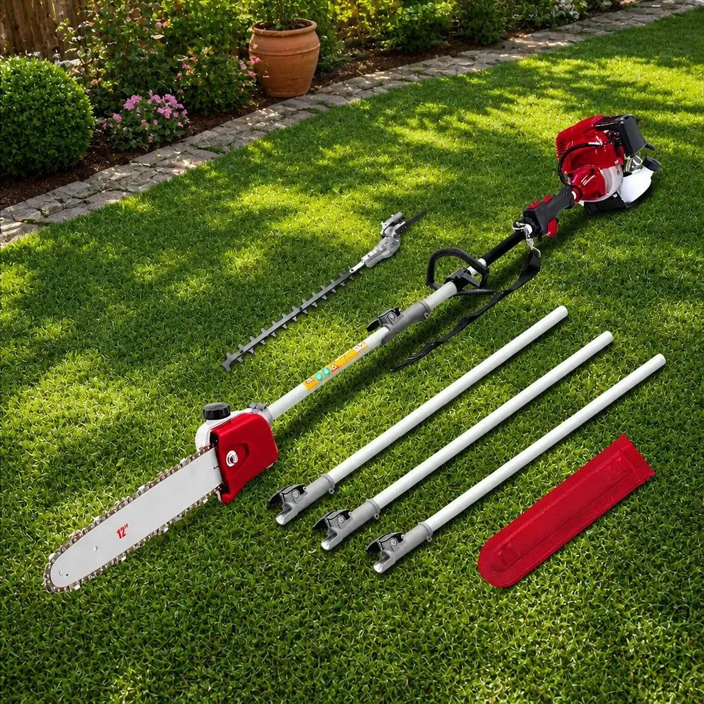 Pole Chainsaw 12 Inch Bar 31cc 4-Stroke Petrol Garden Pruner with Adjustable Extension Poles