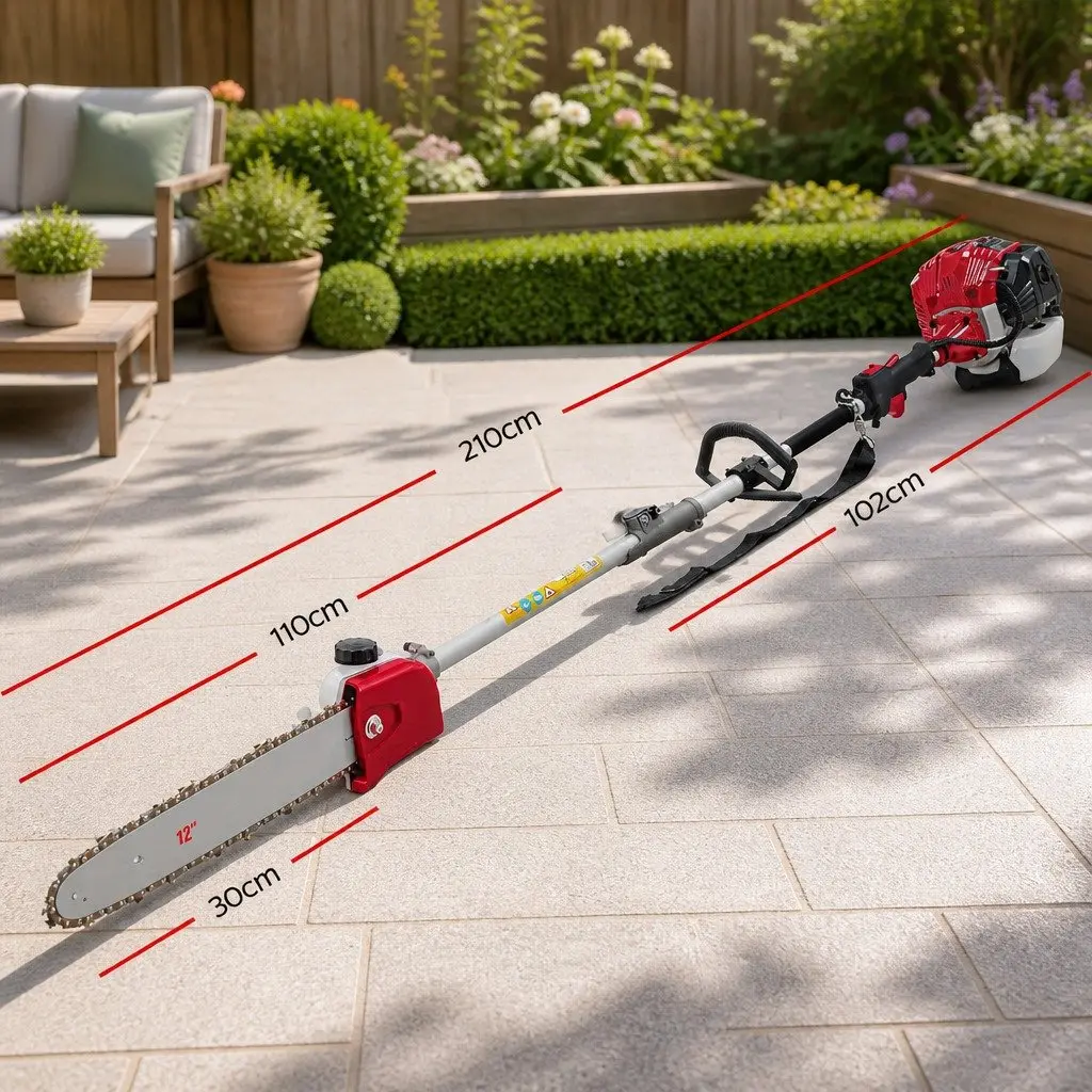 Pole Chainsaw Multi Tool 9 In 1 52cc Petrol Powered for Garden Maintenance with Extension Poles and Attachments