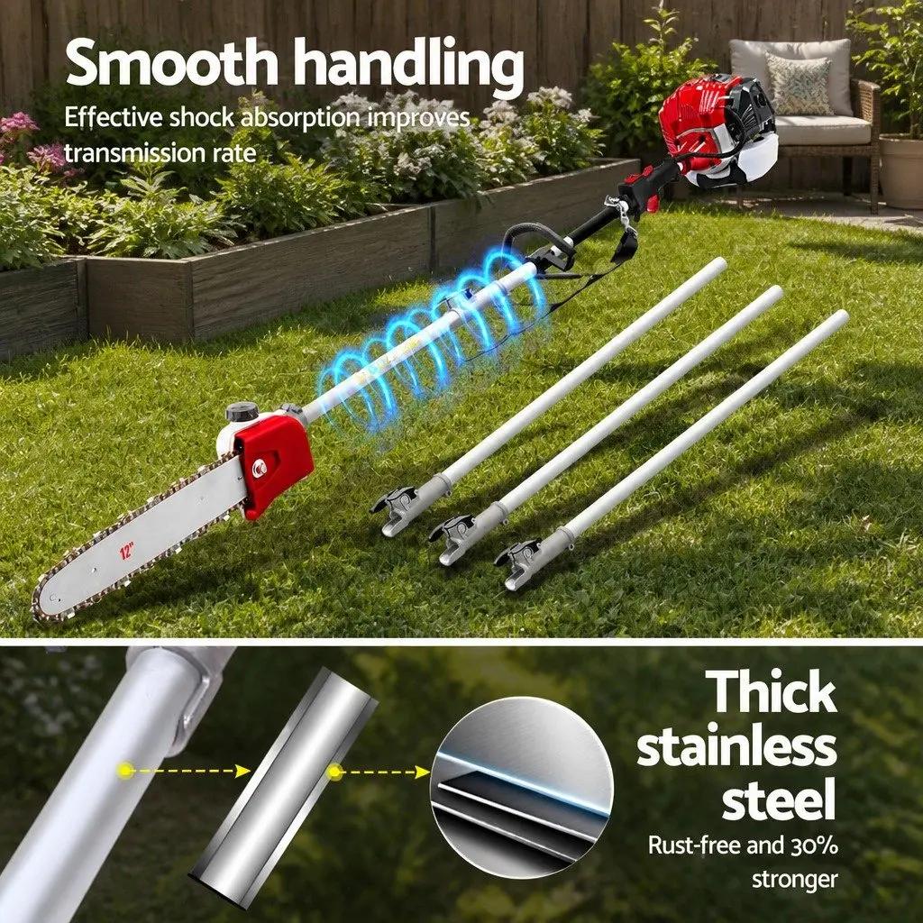 Pole Chainsaw Multi Tool 9 In 1 52cc Petrol Powered for Garden Maintenance with Extension Poles and Attachments