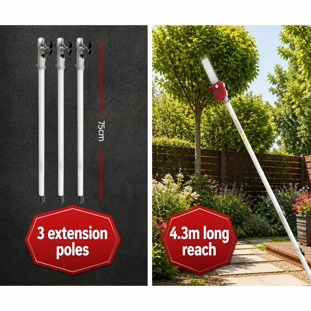Pole Chainsaw Hedge Trimmer 52cc Petrol 12 Inch Bar for High Reach Cutting Tasks