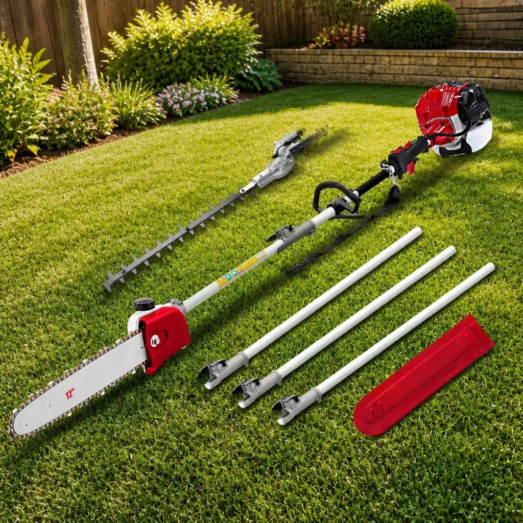 Pole Chainsaw Hedge Trimmer 52cc Petrol 12 Inch Bar for High Reach Cutting Tasks