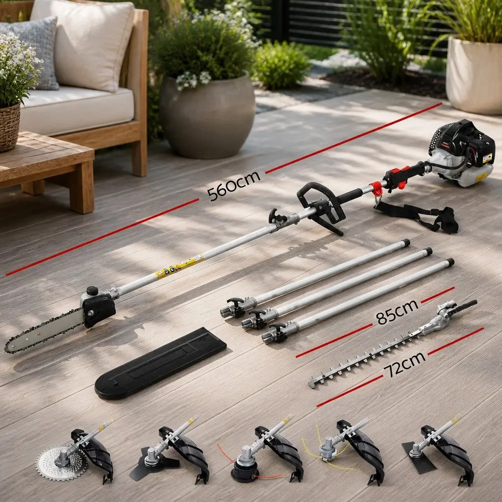 65CC Petrol Pole Chainsaw 7-in-1 Multi-Tool Hedge Trimmer Brush Cutter Whipper