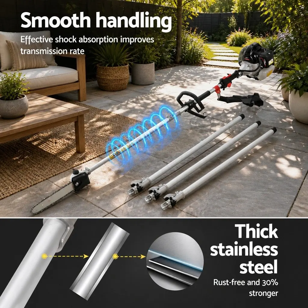 65CC Petrol Pole Chainsaw 7-in-1 Multi-Tool Hedge Trimmer Brush Cutter Whipper