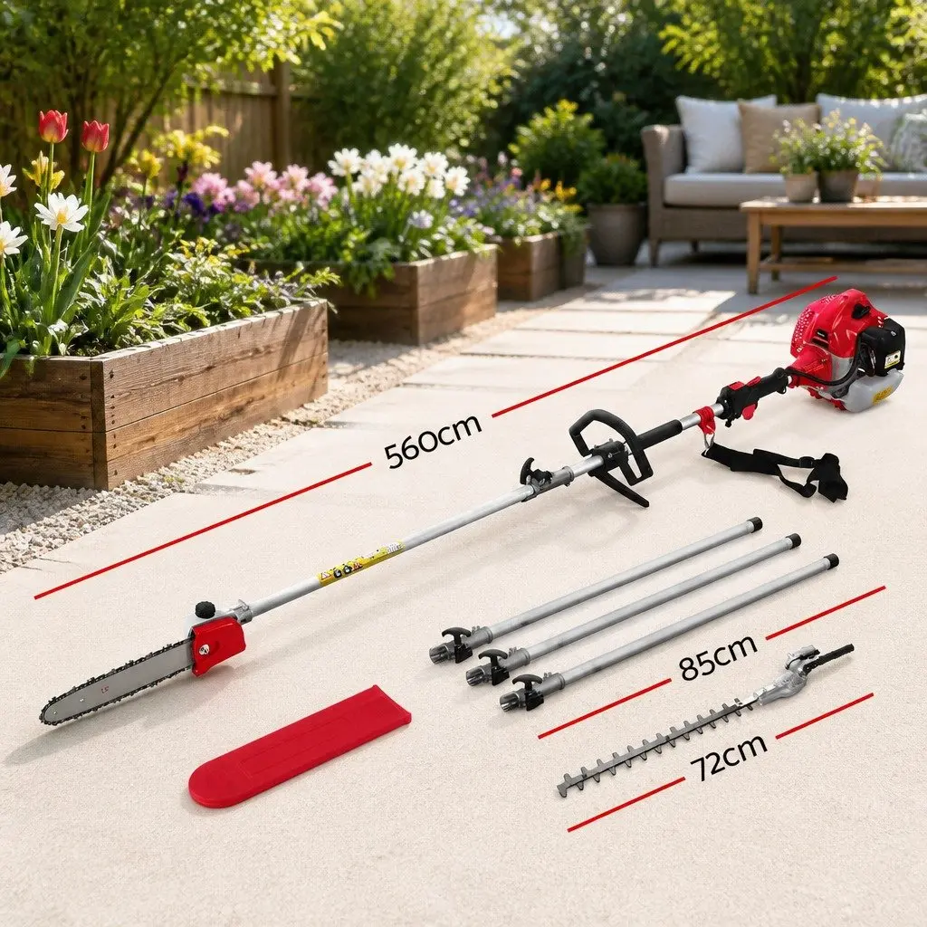 65CC Pole Chainsaw Hedge Trimmer 12in Bar 5.6m Reach Extension Tool