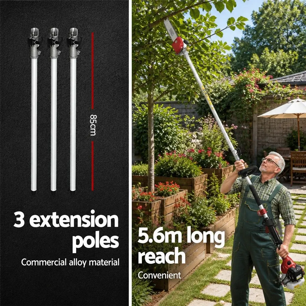 65CC Pole Chainsaw Hedge Trimmer 12in Bar 5.6m Reach Extension Tool