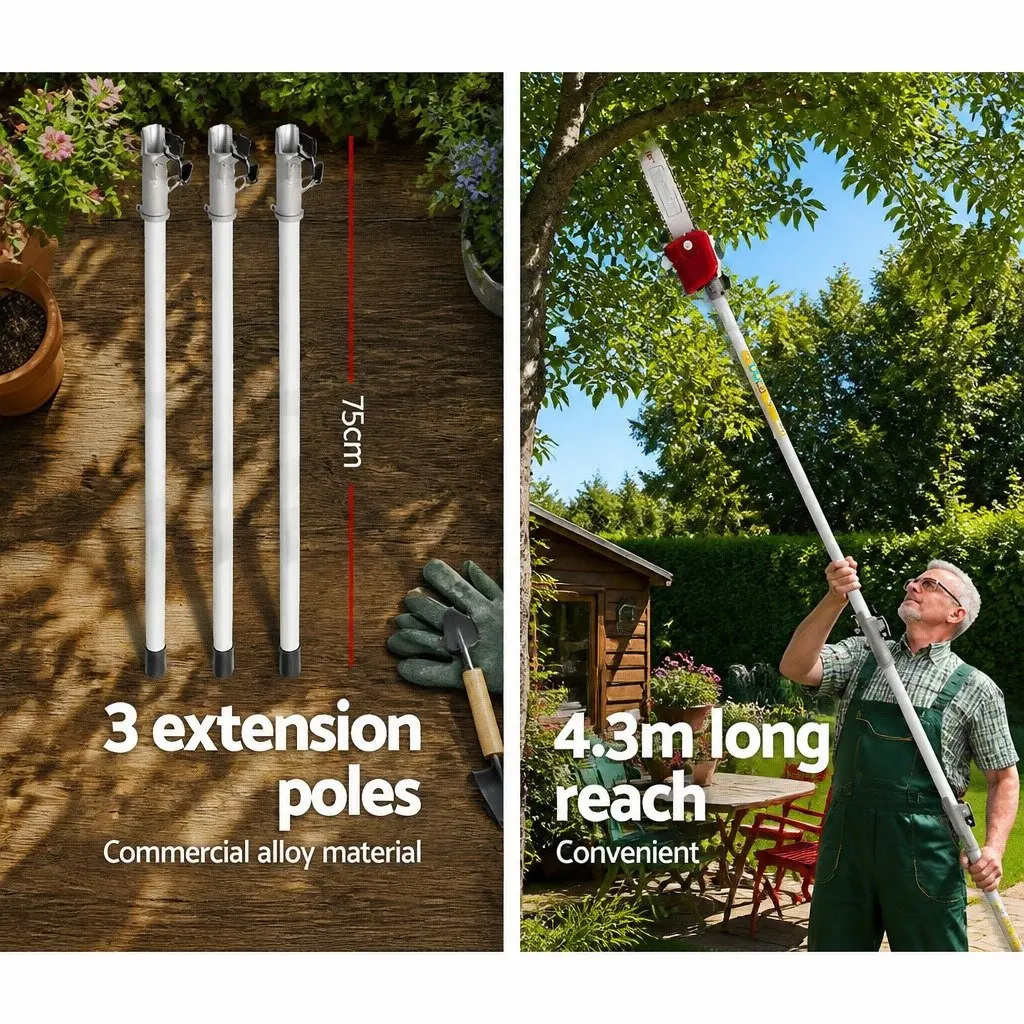 Petrol Pole Chainsaw for Tree Pruning 52cc 12 Inch Bar with 3 Extension Poles