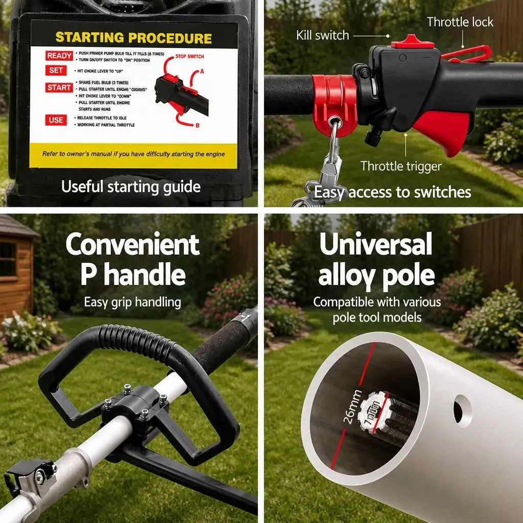 62CC Pole Chainsaw Hedge Trimmer Brush Cutter Whipper Snipper 9-in-1 Garden Tool
