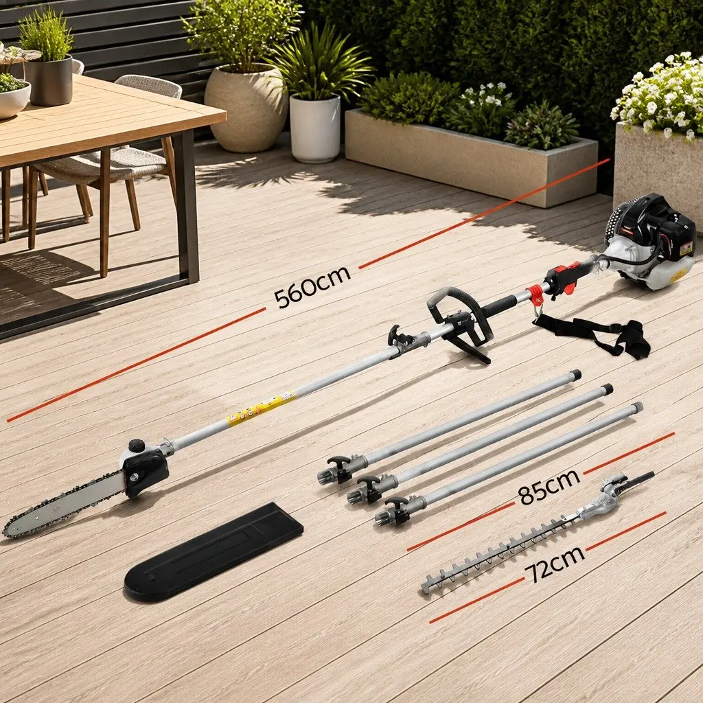 Pole Chainsaw Hedge Trimmer 62CC 2-in-1 5.6m Reach Extension Petrol Garden Tool