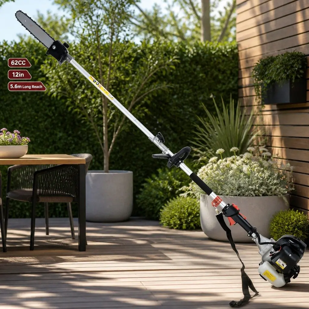 Pole Chainsaw Hedge Trimmer 62CC 2-in-1 5.6m Reach Extension Petrol Garden Tool