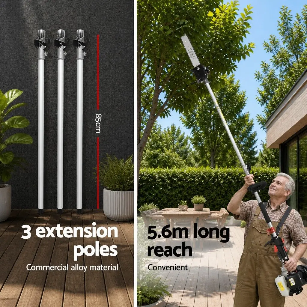 Pole Chainsaw Hedge Trimmer 62CC 2-in-1 5.6m Reach Extension Petrol Garden Tool