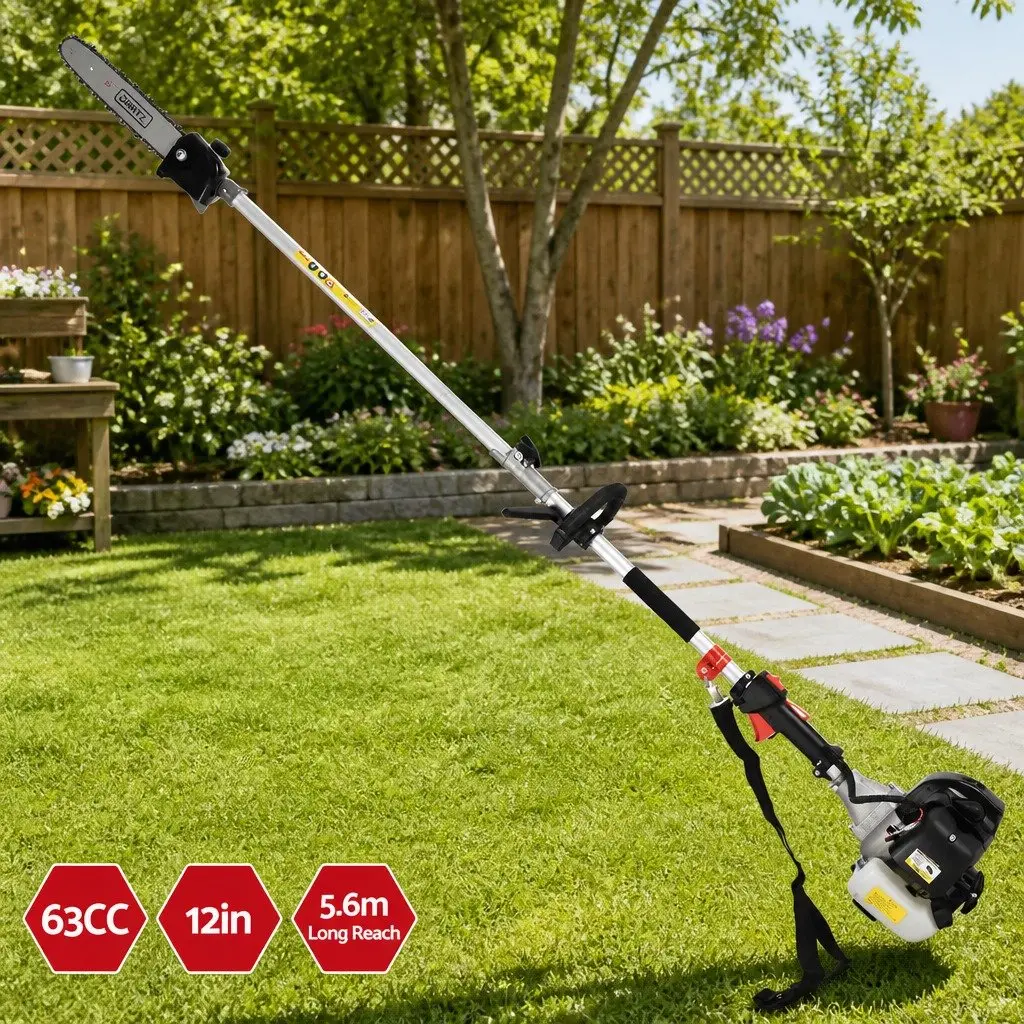 Pole Chainsaw for Pruning Trees 63cc Petrol 12in Bar 5.6m Reach