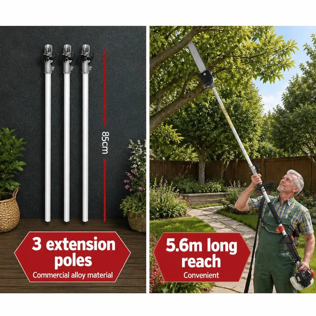 Pole Chainsaw for Pruning Trees 63cc Petrol 12in Bar 5.6m Reach